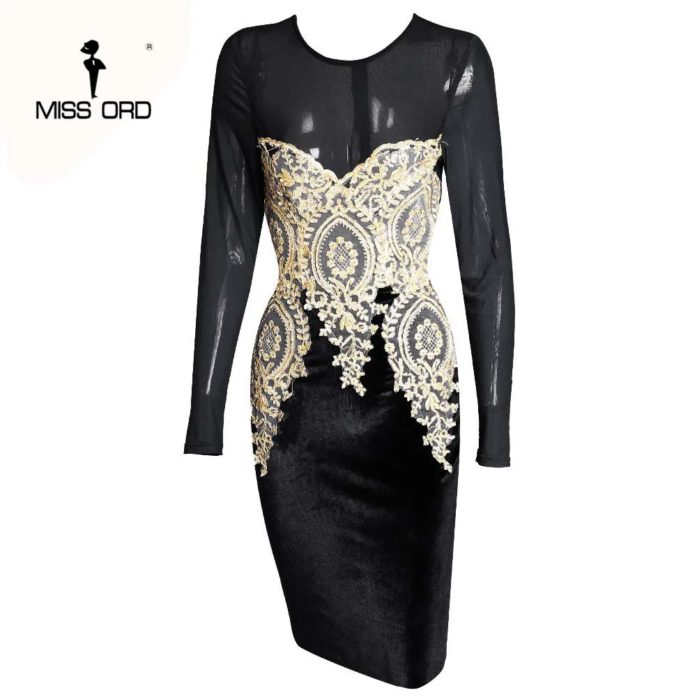 MISS ORD 2019 сексуальное бархатное платье с круглым вырезом и длинными рукавами