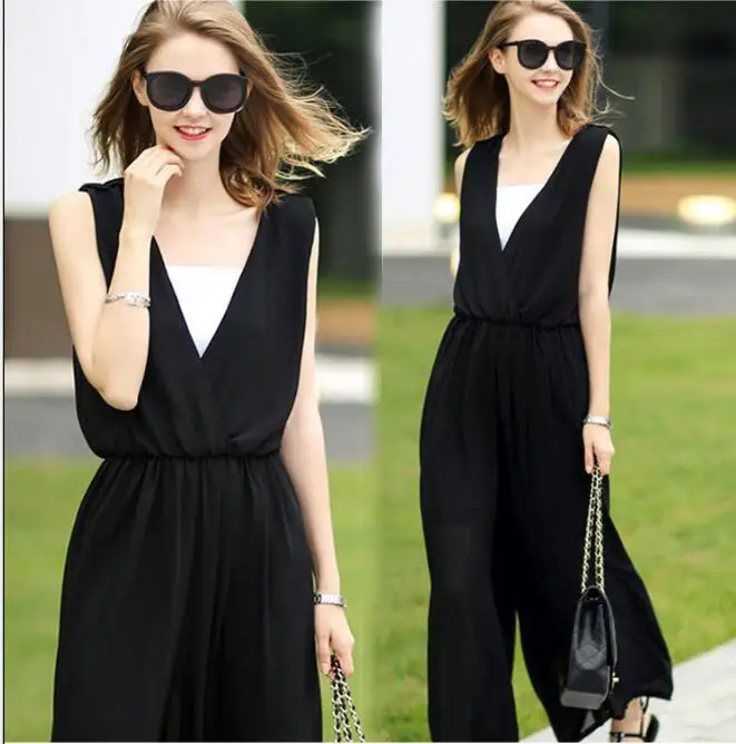 

Комбинезон женский с V-образным вырезом, модный офисный Ромпер без рукавов, брюки с широкими штанинами, лето