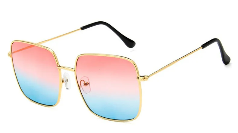 Gold Red blue Квадратные негабаритные солнцезащитные очки для женщин oculos Модные Винтажные большие солнцезащитные очки оправа женские солнцезащитные очки UV400 - Цвет линз: Gold Red blue