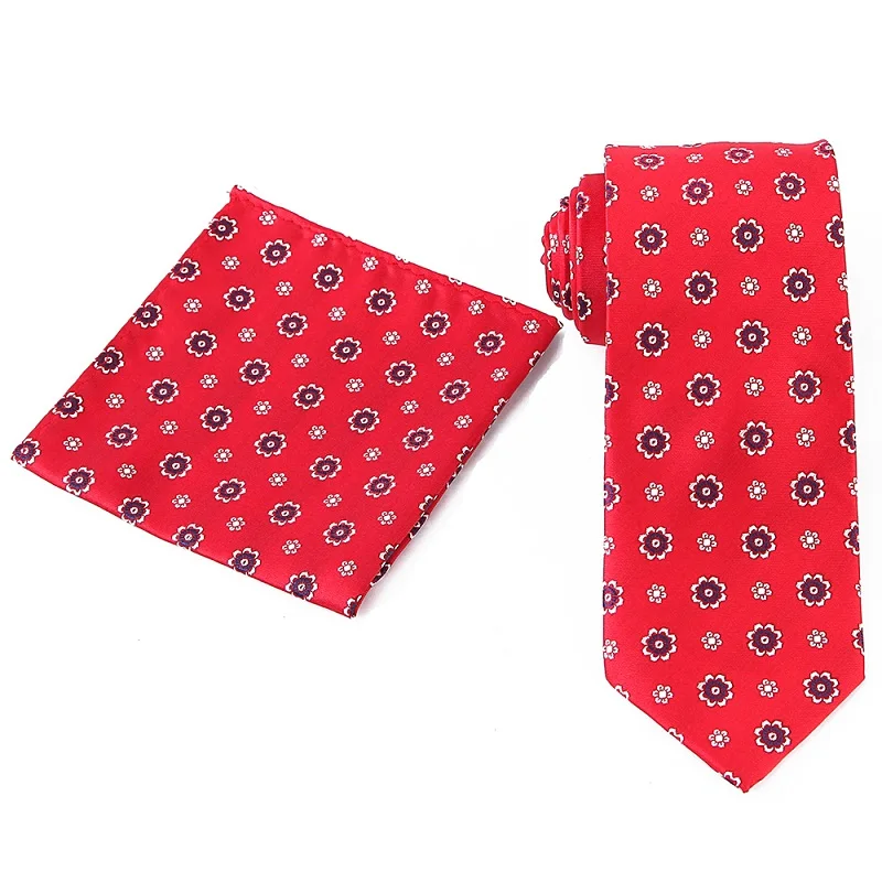 WTHS-007 tie set Tailor Smith Necktie and Hankerchief Set Dot Animal Wolf Shark Floral Tie Set 7.5CM Microfiber Woven Suit Tie with Pocket Square - Color: WTHS-007 tie set
