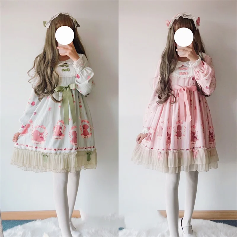 Платье с высокой талией Mori girl кружевное платье бантом и кукольным воротником в