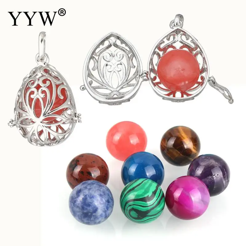 Подвеска в виде клетки серебристого цвета с камнем плавучая подвеска-медальон