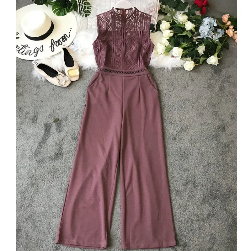 2019 Новое Женское резное кружевное лоскутное комбинезоны Модные без рукавов с