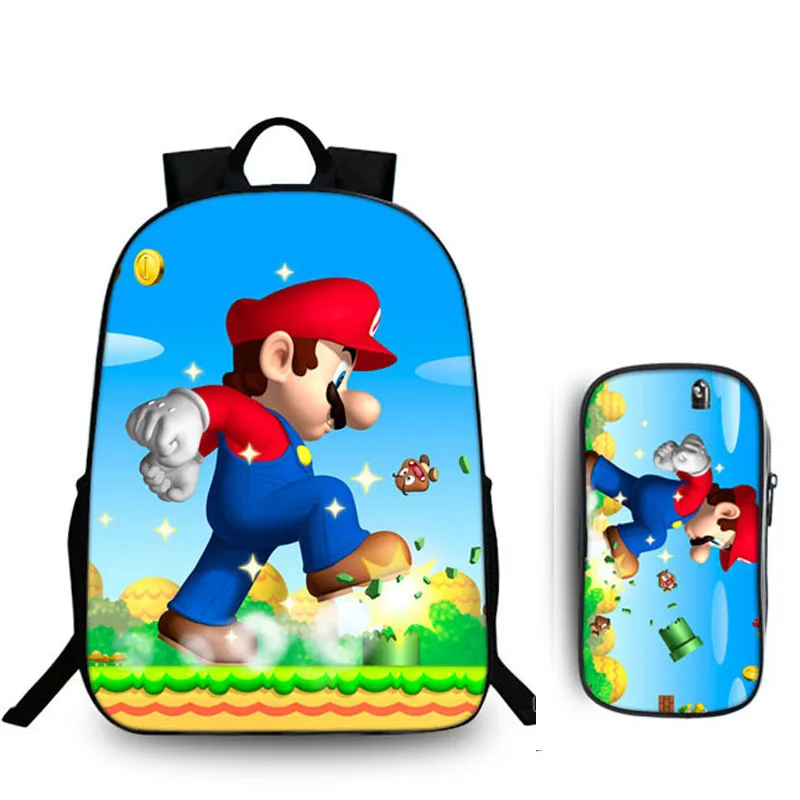 2Pcs 010 16 дюймов Sonic the Hedgehog Mario, школьная сумка для детей, рюкзак для мальчиков, детские школьные наборы, сумка-карандаш, школьная сумка для малышей - Цвет: 2Pcs 010