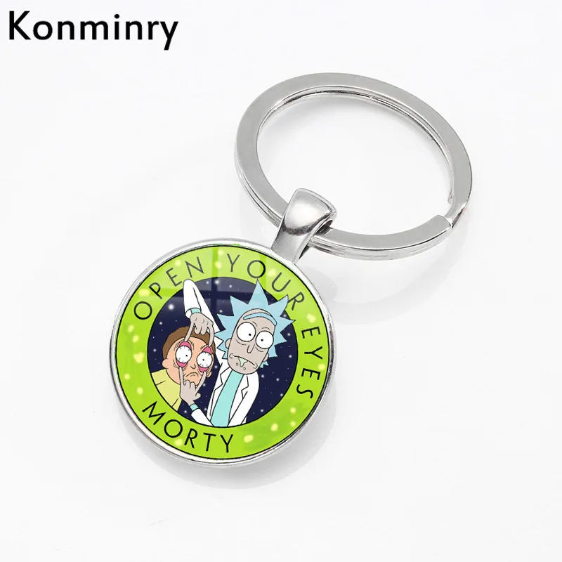 Silver Konminry научная фантастика мультфильм Рик и Морти брелок держатель круглый стеклянный кулон подарки ручной работы для женщин и мужчин ювелирные изделия - Цвет: Silver