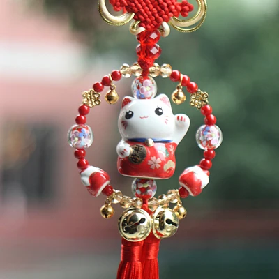 Интерьерное подвесное украшение, керамическое украшение, Maneki Neko, Lucky Cat, толстый кот, кристалл, Sleutelhanger, автомобильный брелок для ключей, chaviro, украшение - Цвет: 1