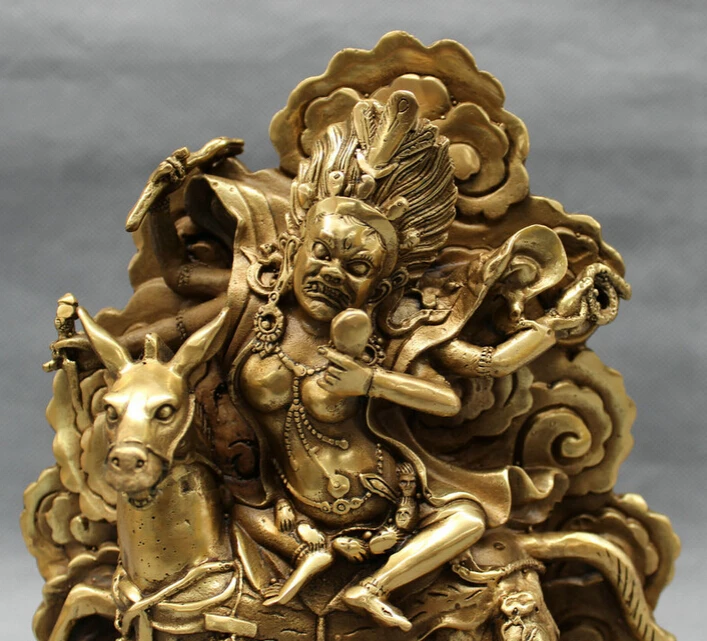 song voge gem S2488 8&quot Tibet Brass Buddhism Protect Deity 4 Arms Mahakala Buddha Ride Horse Statue | Дом и сад