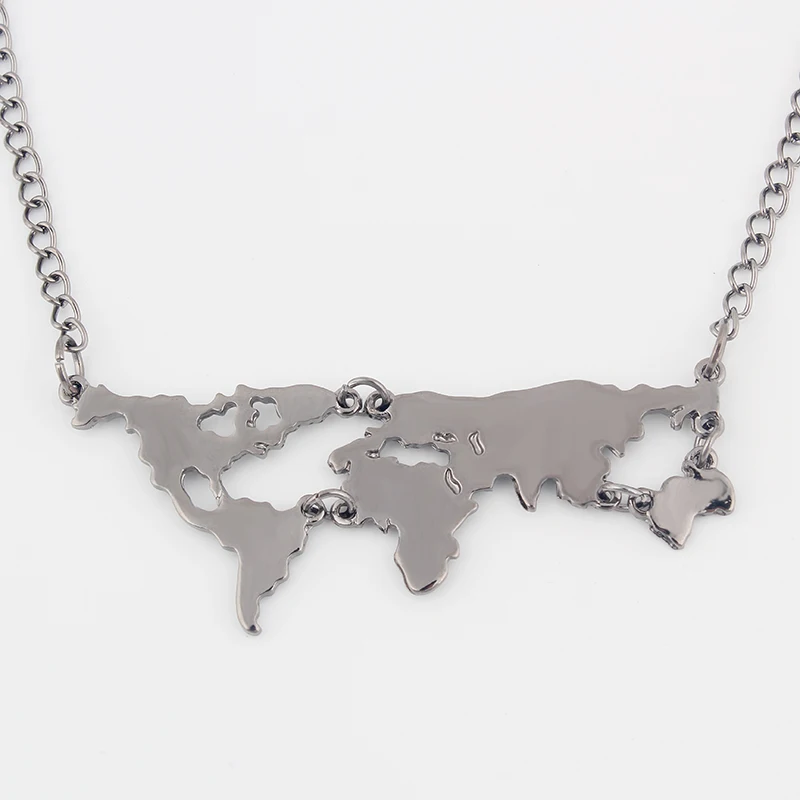

Hot European and American fashion trend of jewelry Exaggerated personality world map necklace combination pendant necklack