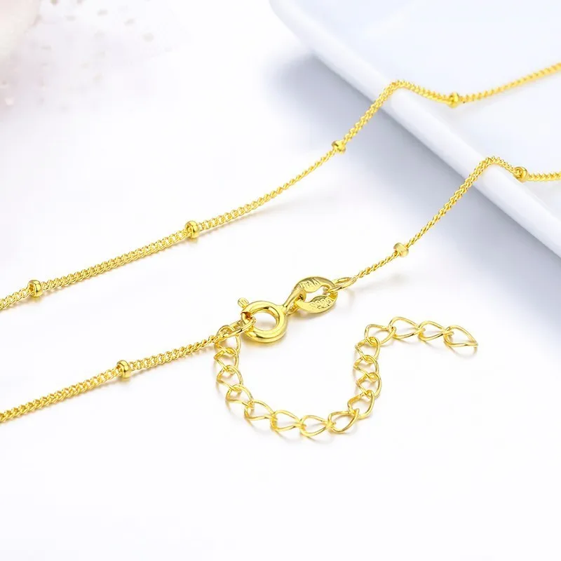 gold 40 см, 925 пробы, серебряная цепочка с бусинами, короткое колье, ожерелье для женщин, девочек, детей, ювелирное изделие, Collane Collier Ketting - Окраска металла: gold