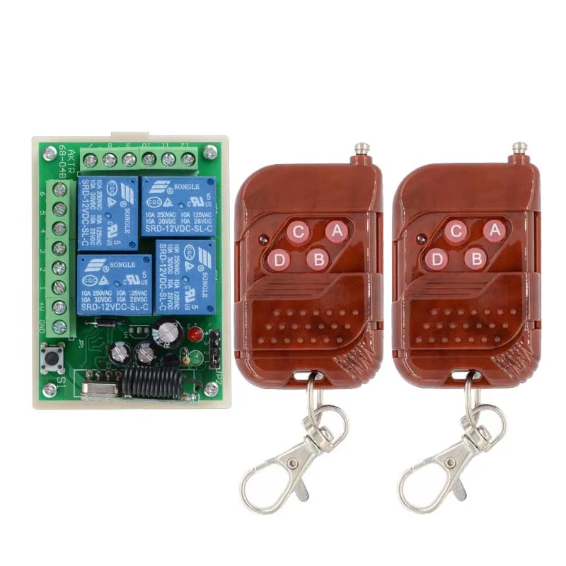 315/433MHz Remote Switch Control Wireless Light 12V 4 Channels (4 Relays)1 Receiver &amp 2Transmitters | Обустройство дома