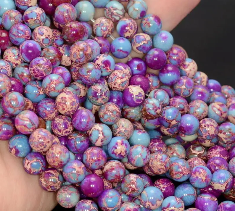 Multi Blue Purple Impression Jaspe r Beads 6MM 8MM 10MM 12MM Round Stone Loose for jewelry 15.5&quot|Бусины| |
