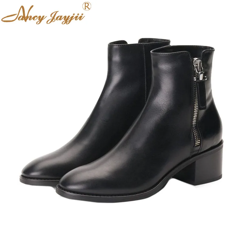 

Nancyjayjii Black PU Classic Women’S Ankle Boots Round Toe High Chunky Heels Ladies 2021 Winter Short Booties 4-16 Zipper Shoes