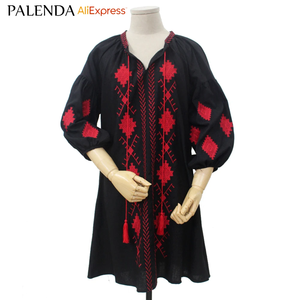 Новинка женское платье с вышивкой широкое Свободное геометрическим рисунком