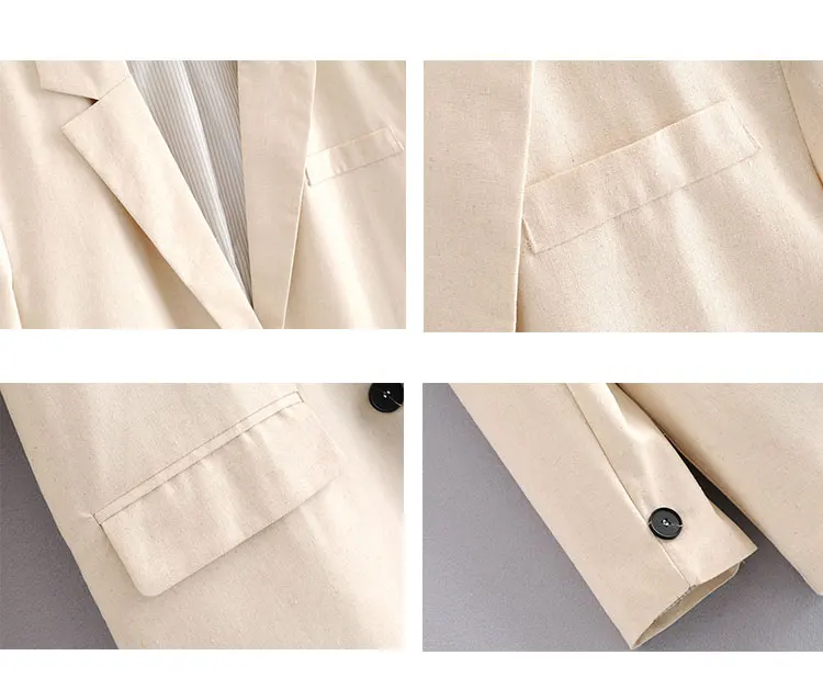 Autumn New Sale Cthink Linen Blazer Women Fashion Long Sleeve Good Quality Beige Suit Coat For Woman Stylish OL Casual Suits