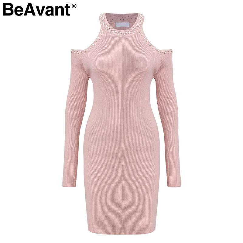 BeAvant элегантное вязаное платье с открытыми плечами женское осеннее свитер