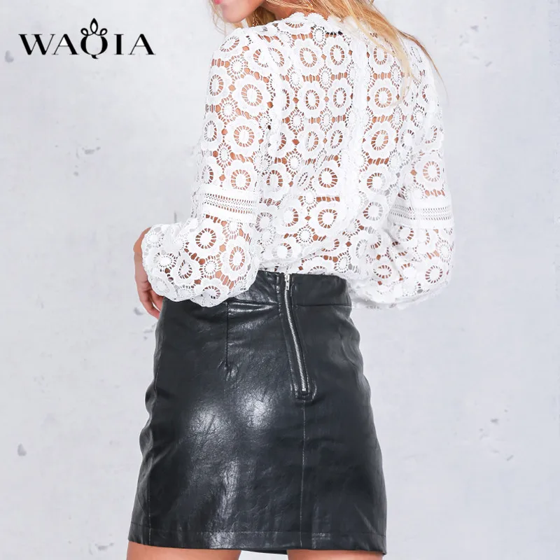 WAQIA элегантная Цветочная кружевная блузка рубашка женская белая с