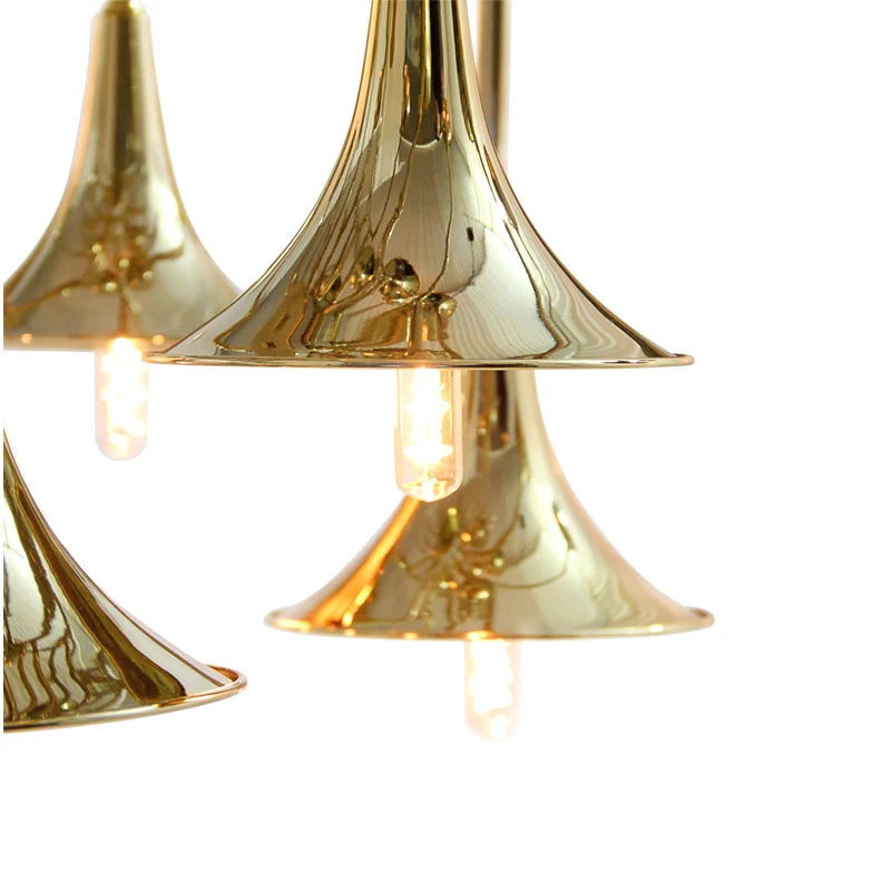 Постмодернистское освещение итальянская люстра в форме трубы/рога Золотая