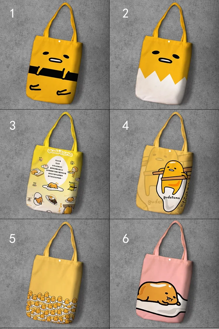 Gudetama мультяшная Студенческая печатная парусиновая сумка для покупок, большая емкость, настраиваемая Сумка-тоут, модные женские повседневные сумки на плечо