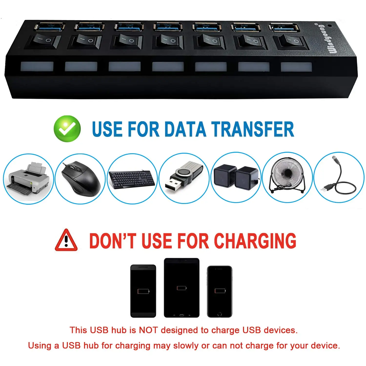Многопортовый usb-хаб 3,0 4/7 портов Портативный Супер Скоростной 5 Гбит/с многопортовый usb-расширитель с переключателями адаптер питания для ПК