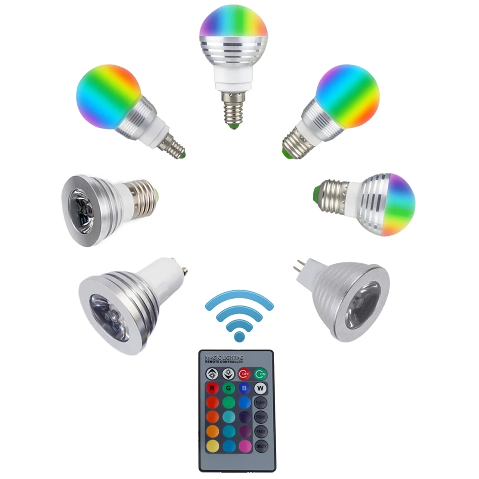 Светодиодная RGB лампа E27 E14 GU10 85 265 в MR16 12 В светодиодная 3 Вт волшебное праздничное