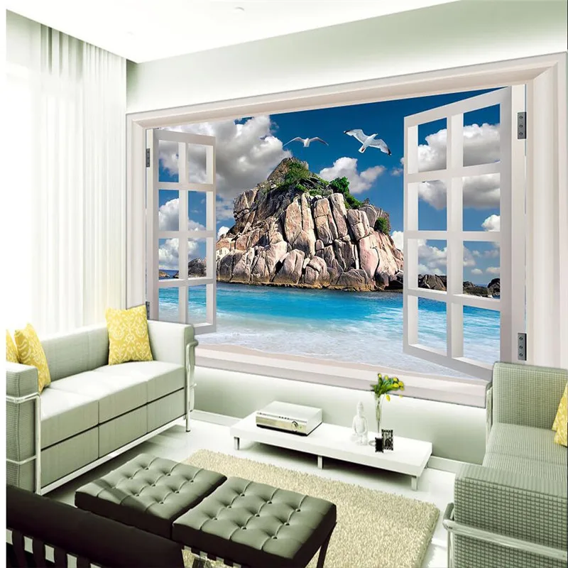 

beibehang 3d wallpaper art decoration picture background modern living room window beach island hotel restaurant fresco panel