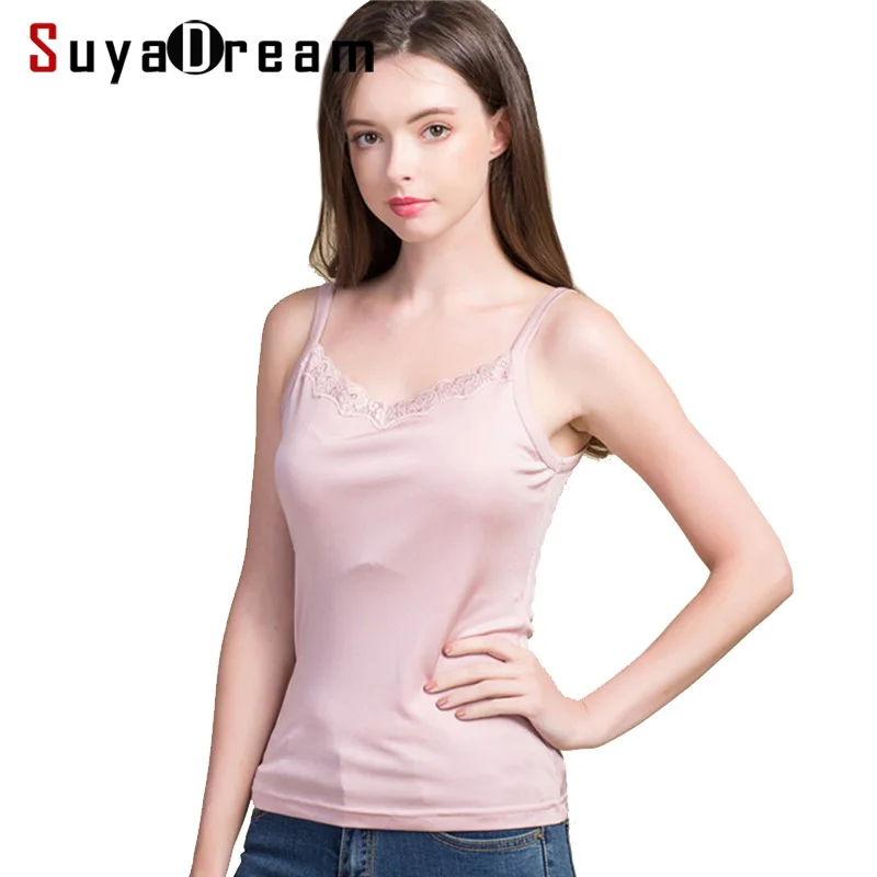 Майка SuyaDream Женская шелковая трикотажная кружевная кофта из 100% натурального