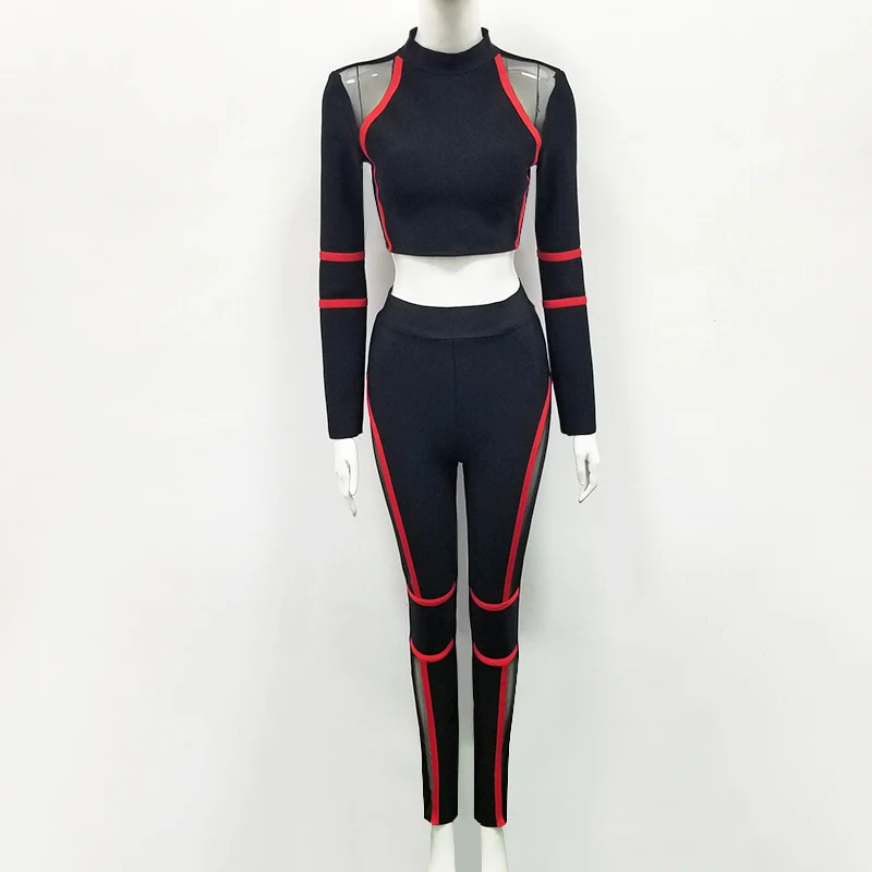 Deavogy 2019 Women Sexy Bodycon long sleeve mesh two pieces Evening Party bandage Jumpsuits Hot Sale | Женская одежда