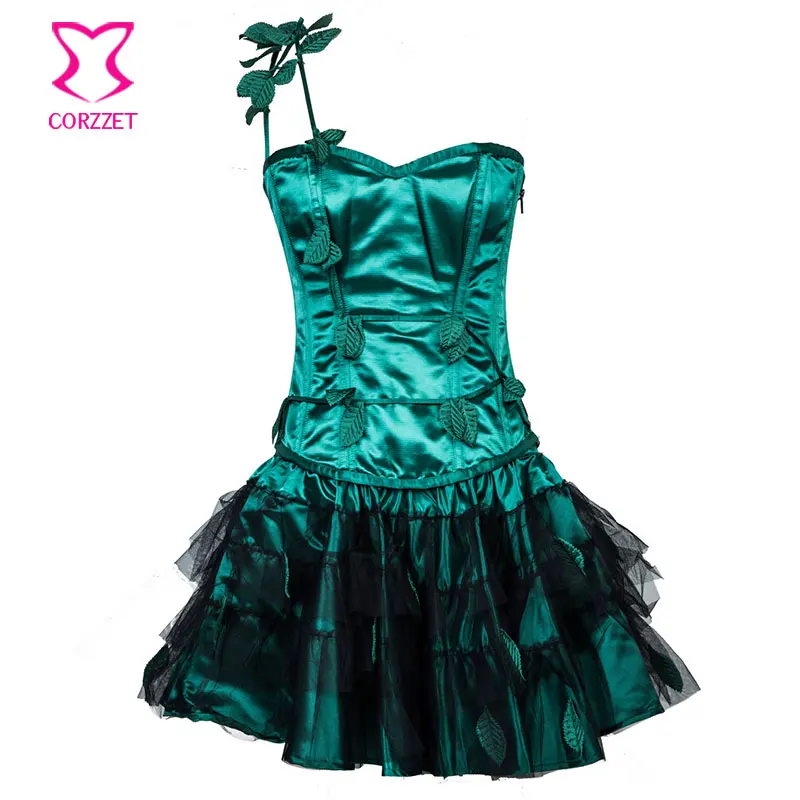 Gothic Corpete Corselet Plus Size Burlesque Costumes Women Green Leaf Appliques Steel Boned Sexy Corset Dress For A Party Club