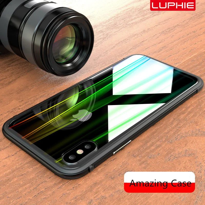 LUPHIE Aurora лазерный стеклянный чехол для iPhone X XS XR Роскошный прозрачный прозрачная