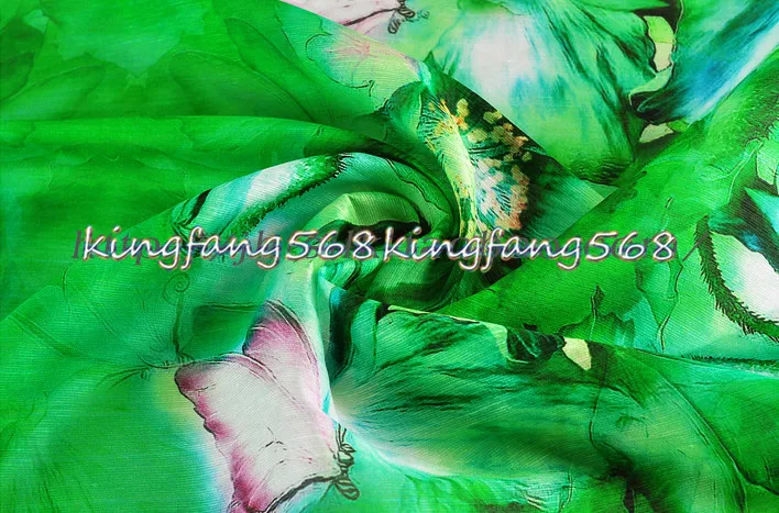 High quality 30% pure natural mulberry silk 70% linen clothing fabric green pink flower shirts dresses 1.18m Y108 | Дом и сад