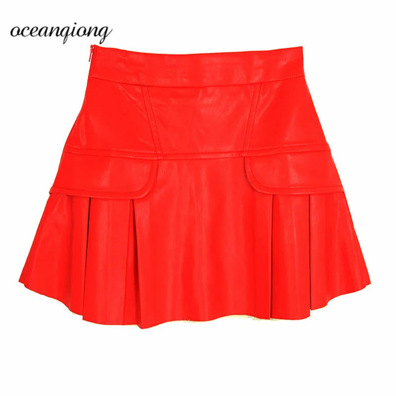 Кожаная юбка короткие юбки для женщин весна Зима 2018 красные черные мини из