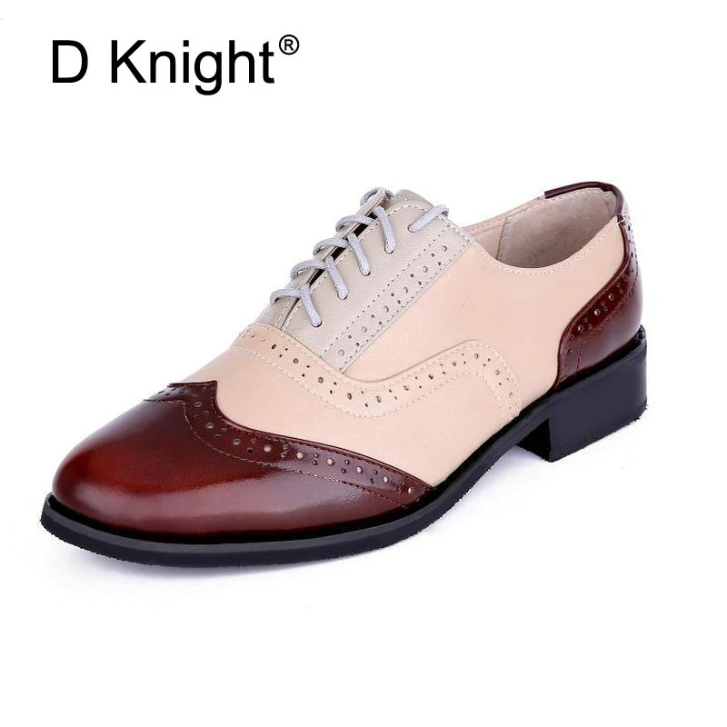 Handmade Women Genuine Full Grain Leather Oxfords Shoes Woman Big Size 32-43 Retro Flats Round Toe Brogue Oxford Shoes For Women