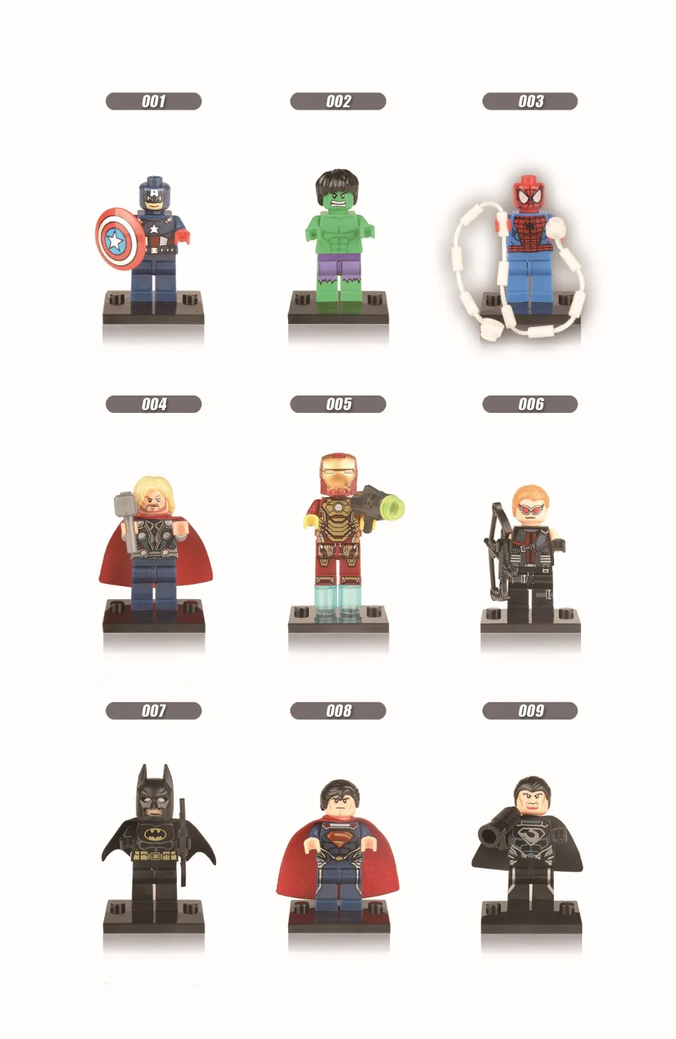 9 шт./лот Фигурки Мстителей Железный человек Человек паук Супермен Бэтмен Капитан