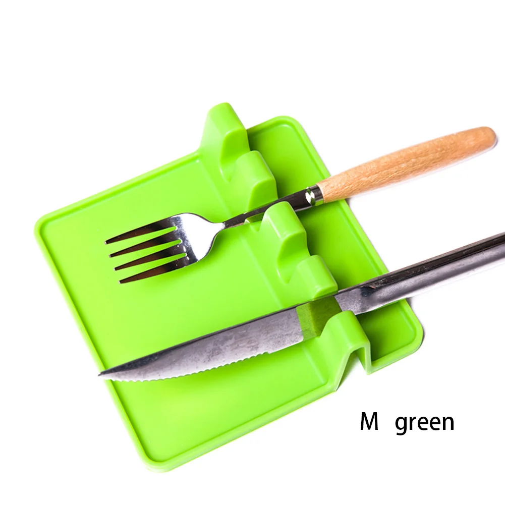 green M Silicone Kitchen Utensil Spoon Holder Rack Fork Organizer Utensil Rest Pad Kitchen Gadget Benna per pala HTQ99 - Цвет: green M