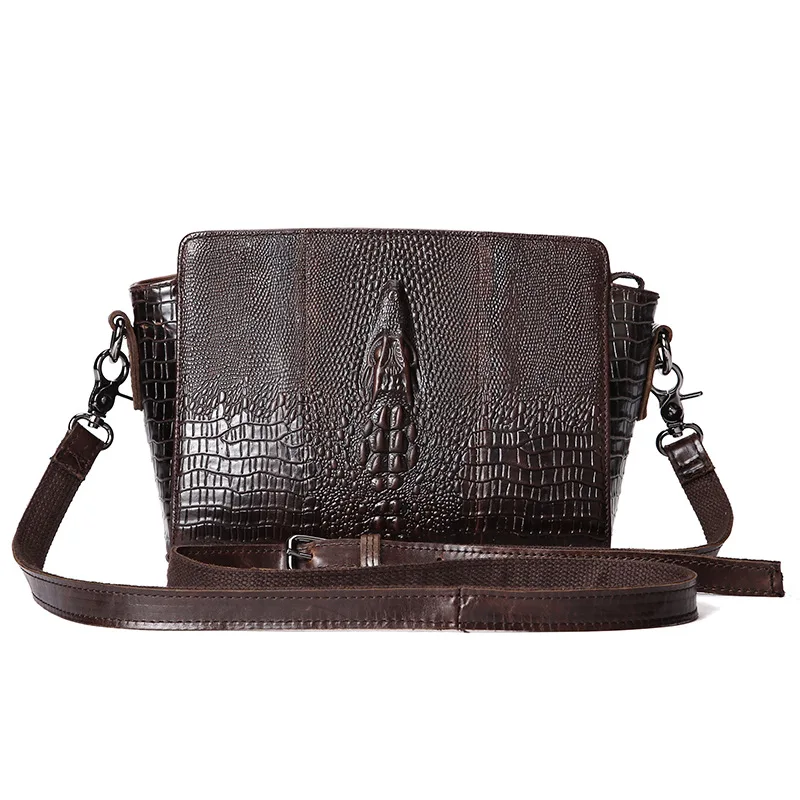 

KUNDUI Chinese style Retro first layer Genuine leather handbags Crocodile Grain Shoulder Bags Ms. handbag Messenger women bag