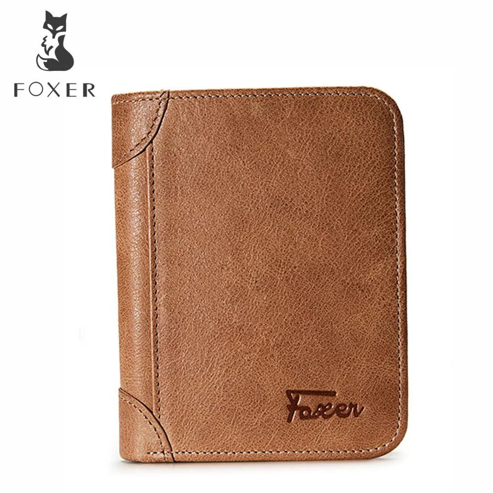 FOXER бренд Для мужчин Натуральная кожа Двойные кошелек человек короткие простые