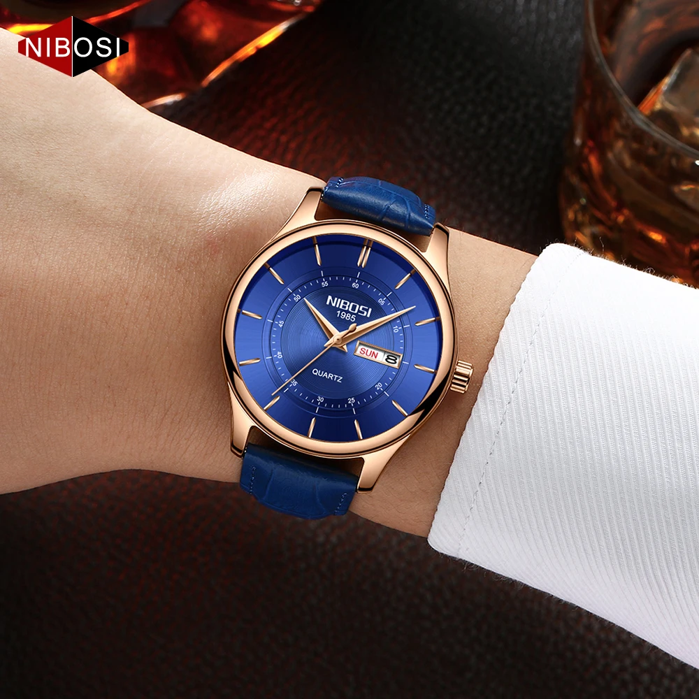 Nibosi Mens Simple Waterproof 30M Analog Quartz Business Casual Wrist Watch Women Men Retro Design Leather Band | Наручные часы