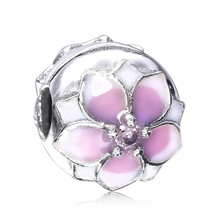 Authentic 925 Sterling Silver Stopper Pave Barrel Clear CZ Clip Charms heart Magnolia fit Bracelet European DIY Fashion Jewelry | Украшения
