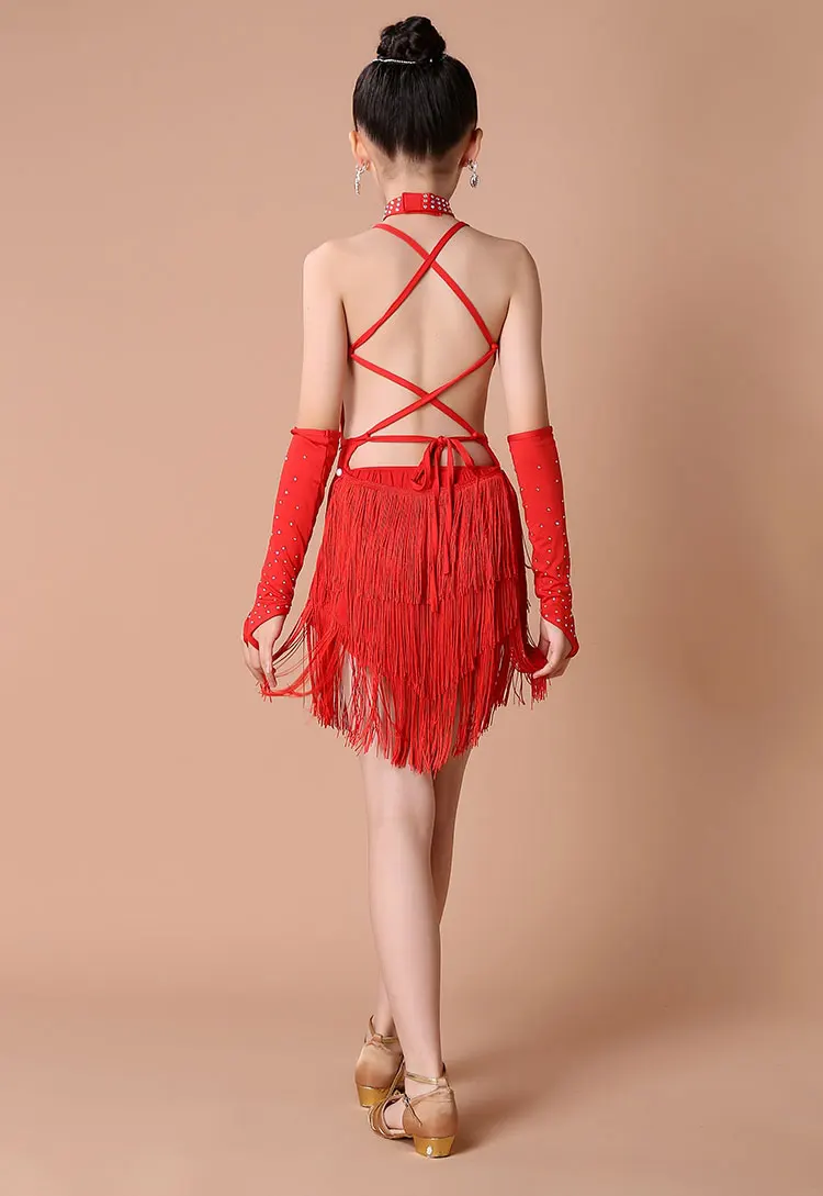 Платье для латиноамериканских танцев с блестками и бахромой синее розовое