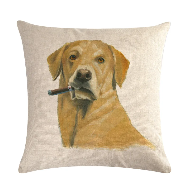 Наволочка из хлопка и льна с рисунком милой собаки | Дом сад