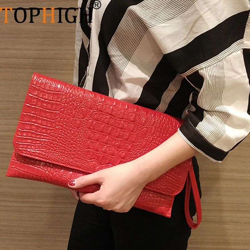 Сумка-мессенджер TOPHIGH Женская красная вечерняя сумочка из кожи крокодила цвет