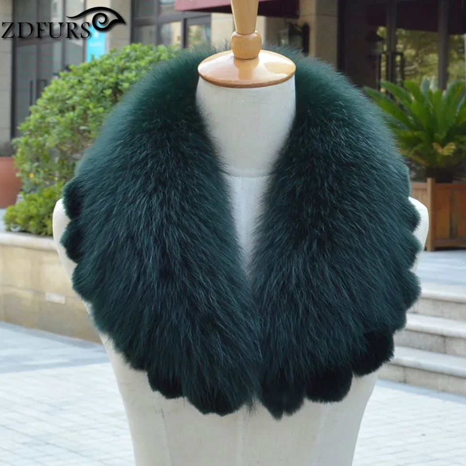 ZDFURS* Женское зимнее пальто с воротником аксессуары натуральный Лисий мех воротник шарф с мехом кролика рекс кружева ZDC-163006 - Цвет: Blackish Green