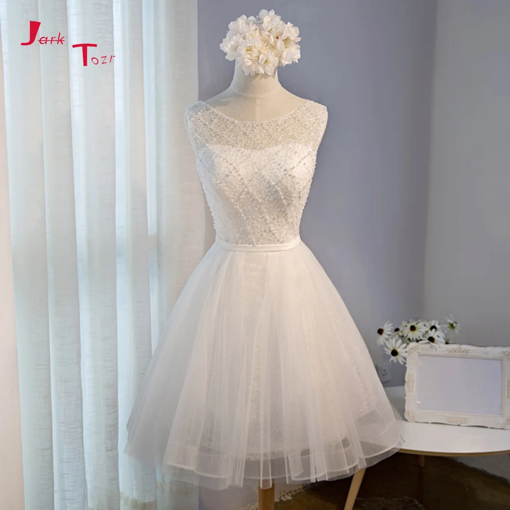 Новое поступление 2019 белые платья Jark Tozr короткие кружевные из тюля с открытой