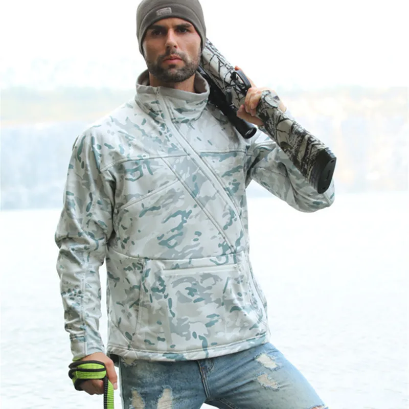 

Inclined Zipper Camouflage Fleece Jacket Men Outdoor Hunting Hiking Training Warm Breathable Plus Velvet Military Tactical Coat