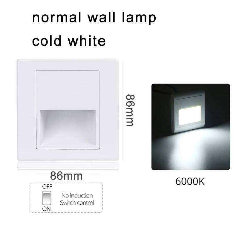 normal cold white Настенный светильник с датчиком движения, встраиваемый лестничный светодиодный светильник с инфракрасной индукцией человека, лестничный светильник, настенный светильник ing AC100-265V 86 Box - Цвет абажура: normal cold white