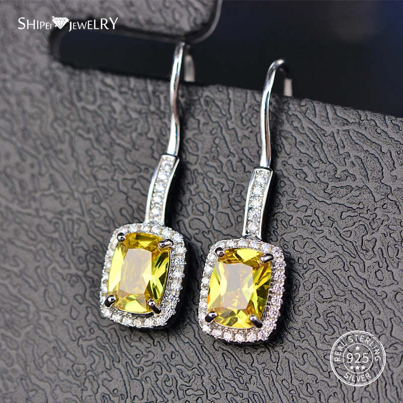 Shipei 925 пробы Серебряные Ювелирные Украшения Розовый Желтый Сапфир Изумруд Рубин квадратные Висячие серьги для женщин подарок на день рождения