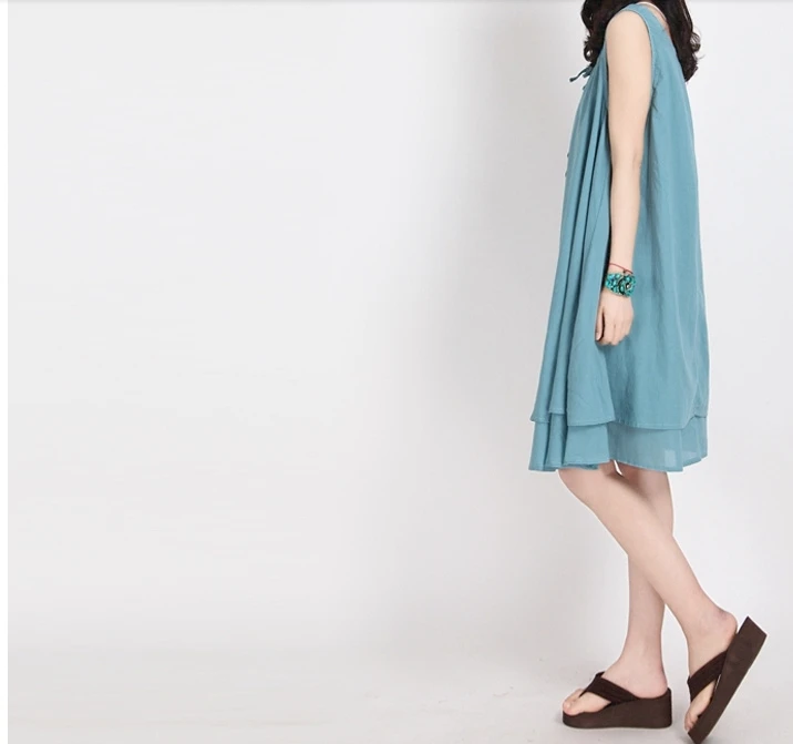 2018 осенние хлопковые и льняные винтажные женские платья с круглым вырезом