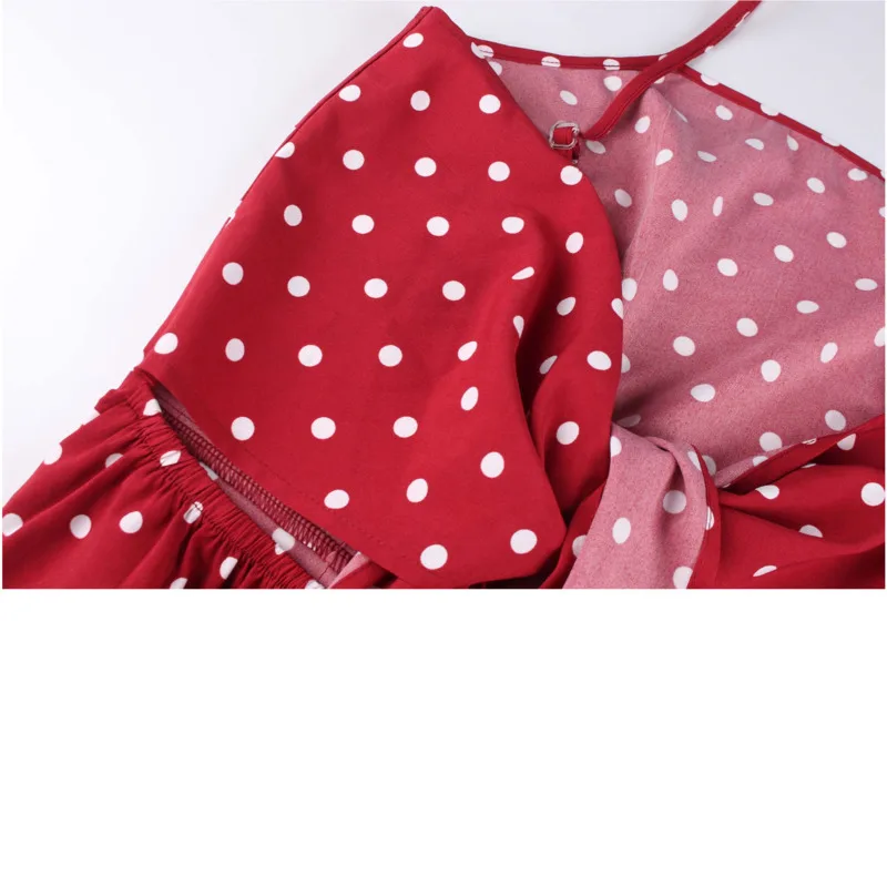 

2019 Summer Dot Pringted Sleeveless Jumpsuit Women Backless Bandage Bow Tie Wide Leg Pants Boho Rompers Mono Mujer Rz*