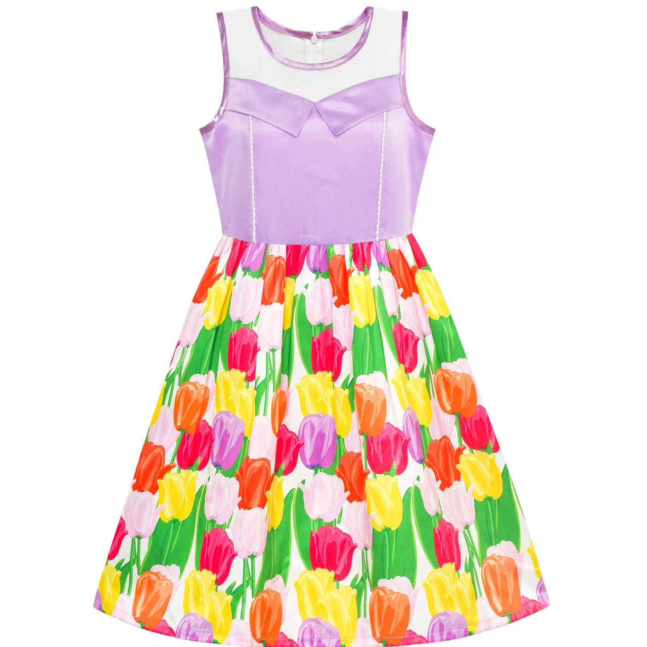 

Girls Dress Tulip Flower Purple Party Sundress 2020 Summer Princess Wedding Dresses Kids Clothes Size 5-12 Pageant Carnival