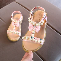 baby little girls summer pearl sandals 2022 new beading bow princess dress shoes flat beach toddler sandals 1 2 3 4 5 6 year old